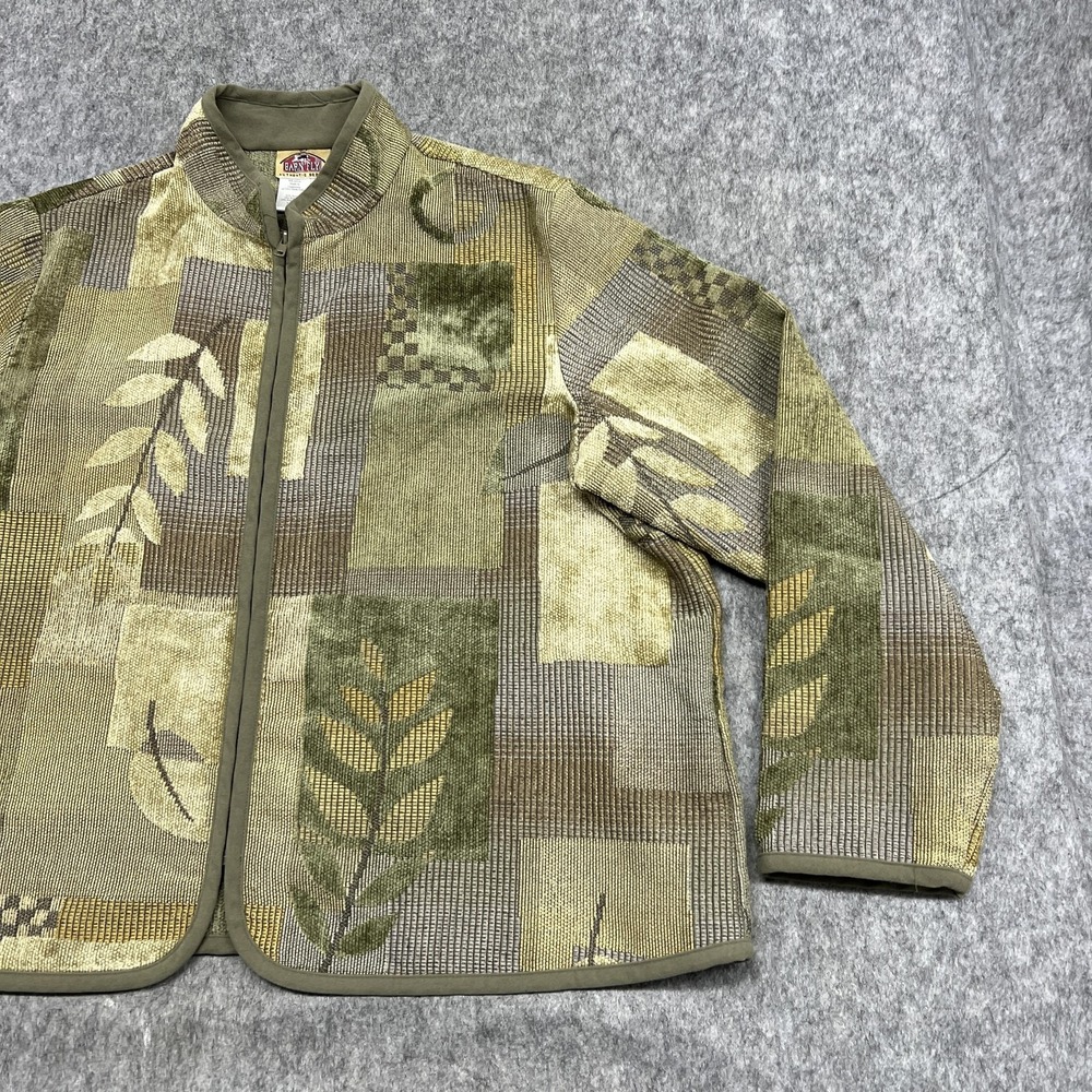 Barn Fly Jacket Womens 2X Green Geometric Leaf Zip Tapestry Collared Vintage - Picture 6 of 14